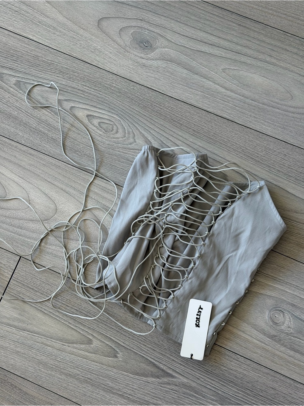 Lace-Up Corset Crop Top - Light Gray